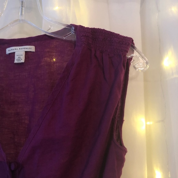 Purple 100% Linen Smocked Waist Blouse Career Top - Picture 6 of 8